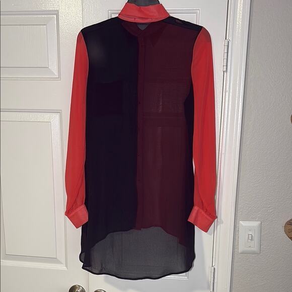 Ad Lib Colorblock Sheer Button Down Shirt Dress – Size S - Picture 6 of 11